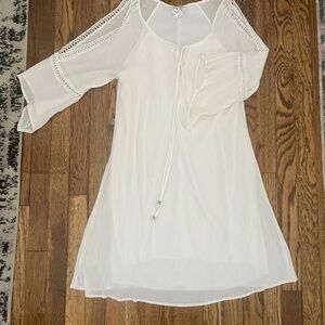 White Beachy gauzy boho  minimalist crochet feminine Flowy dtess